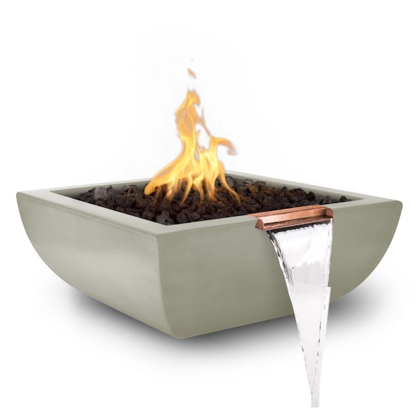 The Outdoor Plus 30 Square Avalon Fire & Water Bowl, GFRC Concrete, Ash, Low Voltage Electronic
